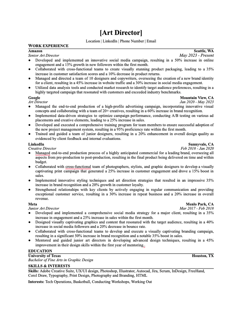 Wonsulting - Art Director Resume Template - Sample Resume Summaries For Art Directors